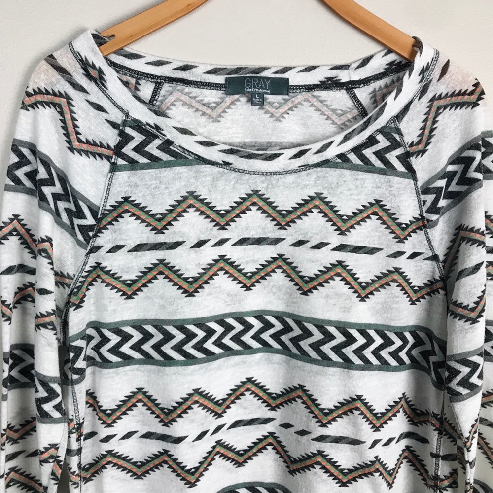 GRAY SFA BOHO print boat neck shirt - Picture 2 of 5